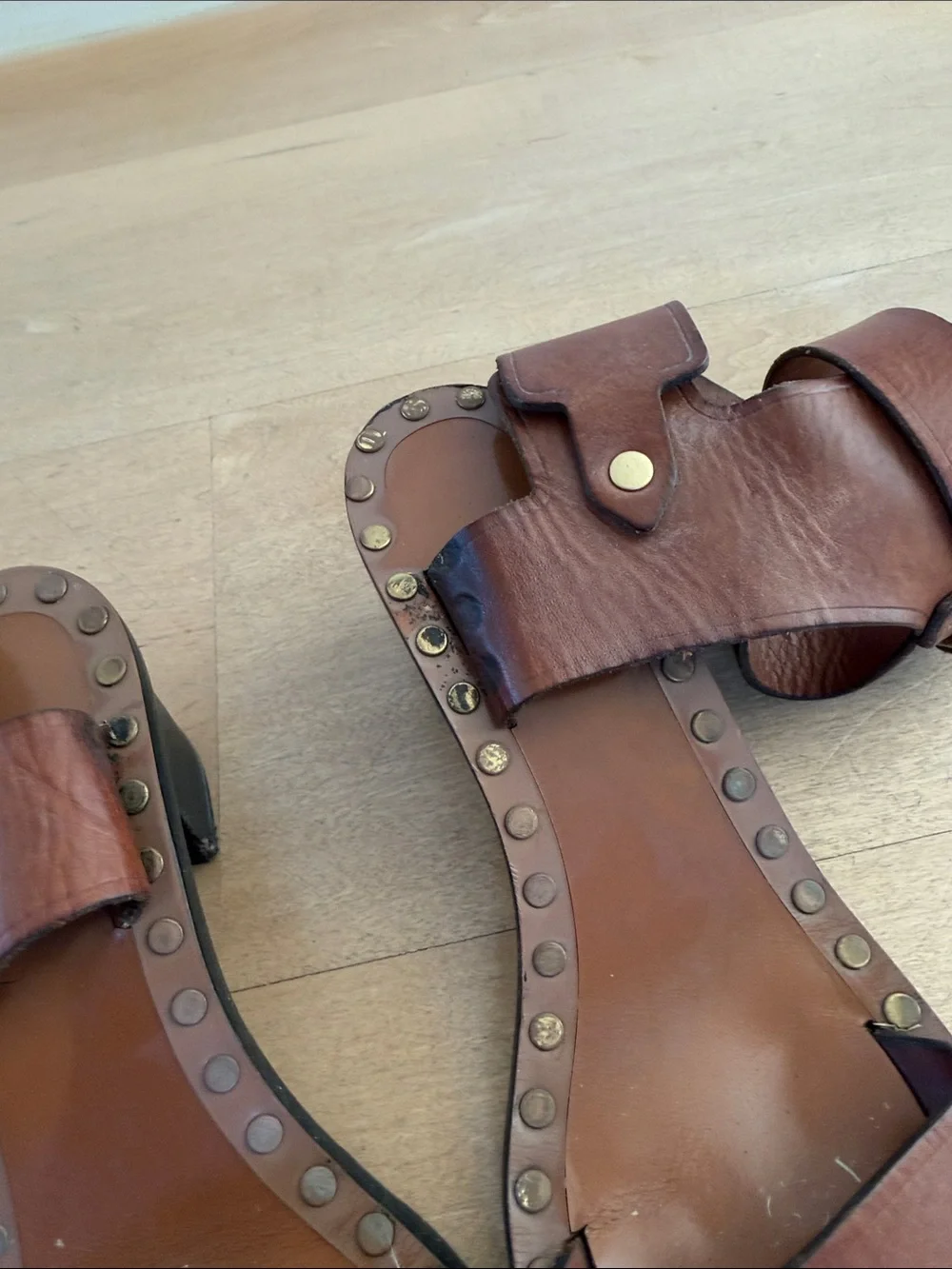 Isabel Marant Brown Leather Studded High-Heel Sandals with Ankle Buckle 38